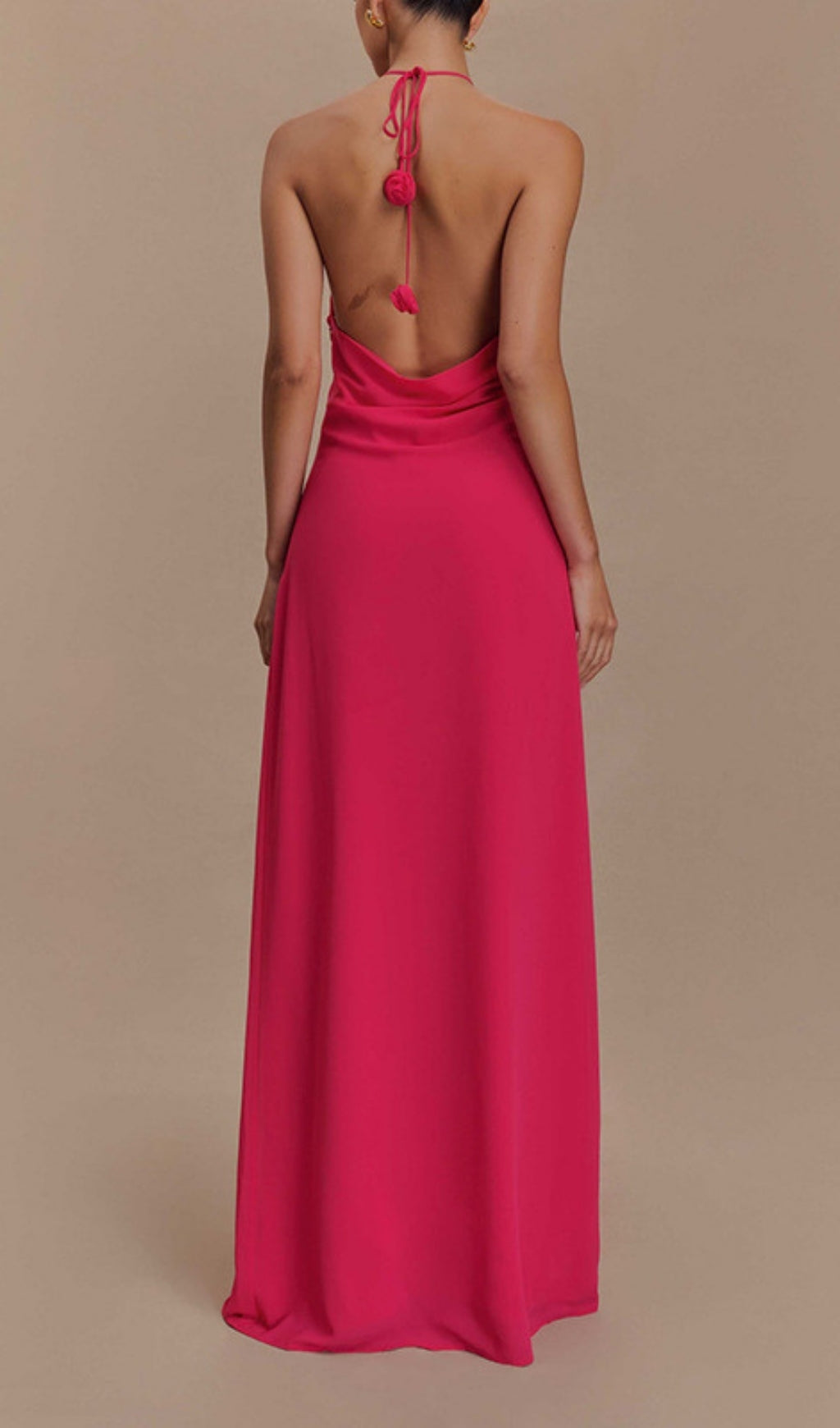 Rose Red 3D Floral Halter Maxi Dress
