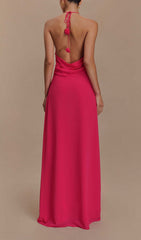 Rose Red 3D Floral Halter Maxi Dress