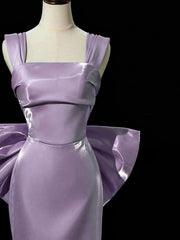 Purple Satin Mermaid Satin Long Party Dress with Bow