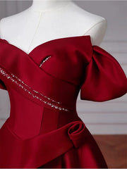 Wine Red Long Off Shoulder Beaded A-line Prom Dress