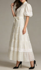 Jad Romantic Lace Puff-Sleeve Tiered Maxi Dress