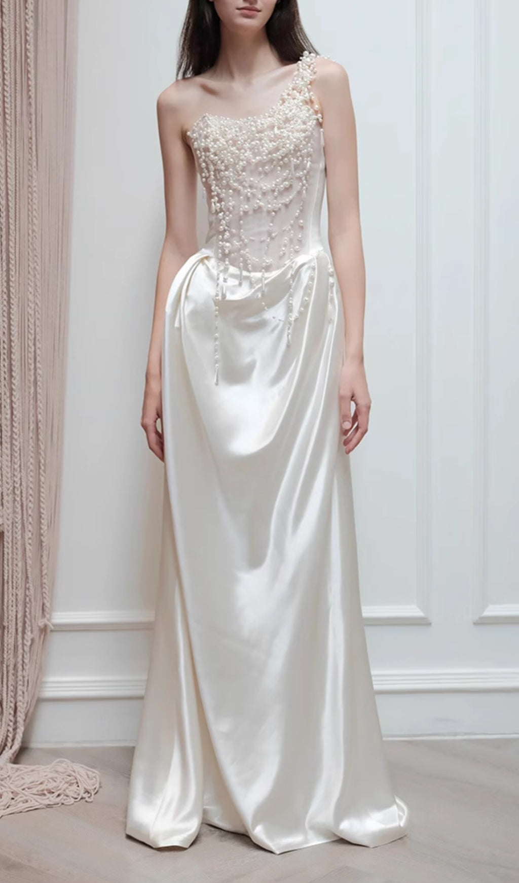 Ethereal Cali Pearl One-Shoulder Wedding Dress
