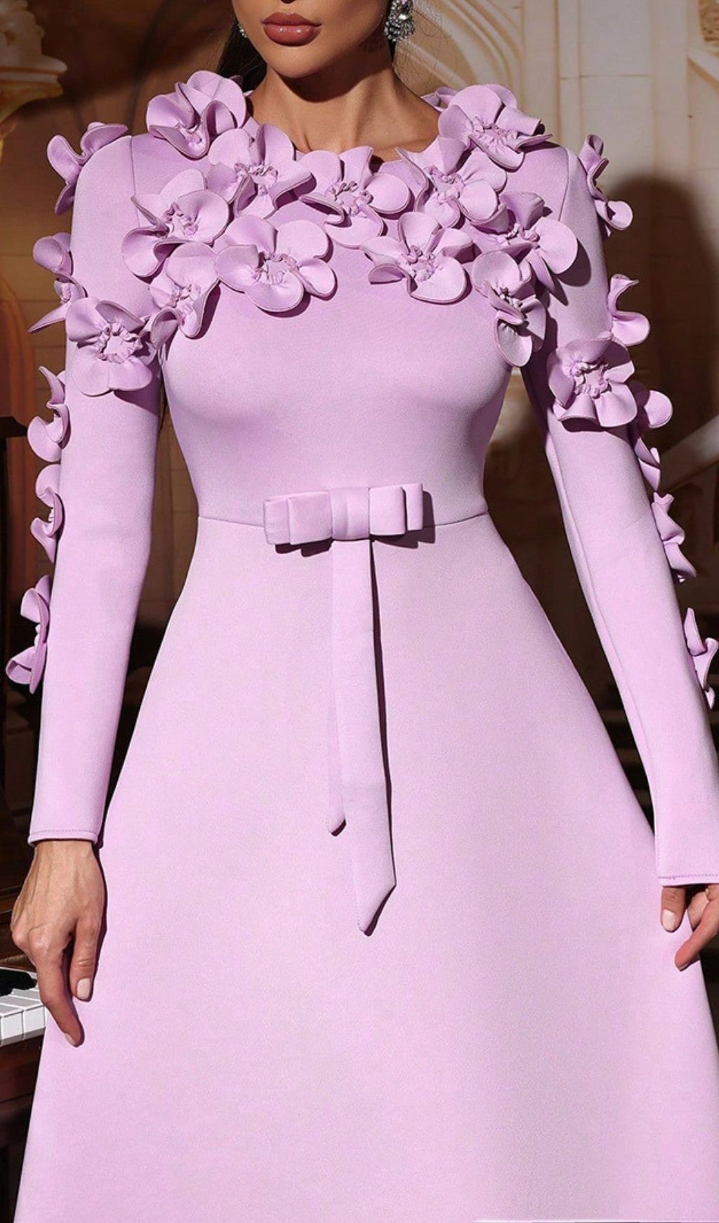 Hadia Lilac Floral Embellished Long Sleeve Maxi Dress