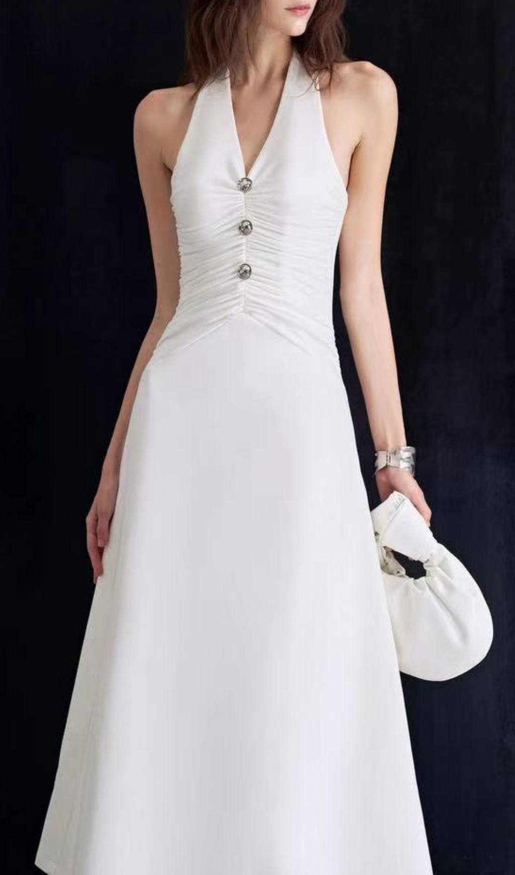 Genica Elegant White Halter Midi Dress