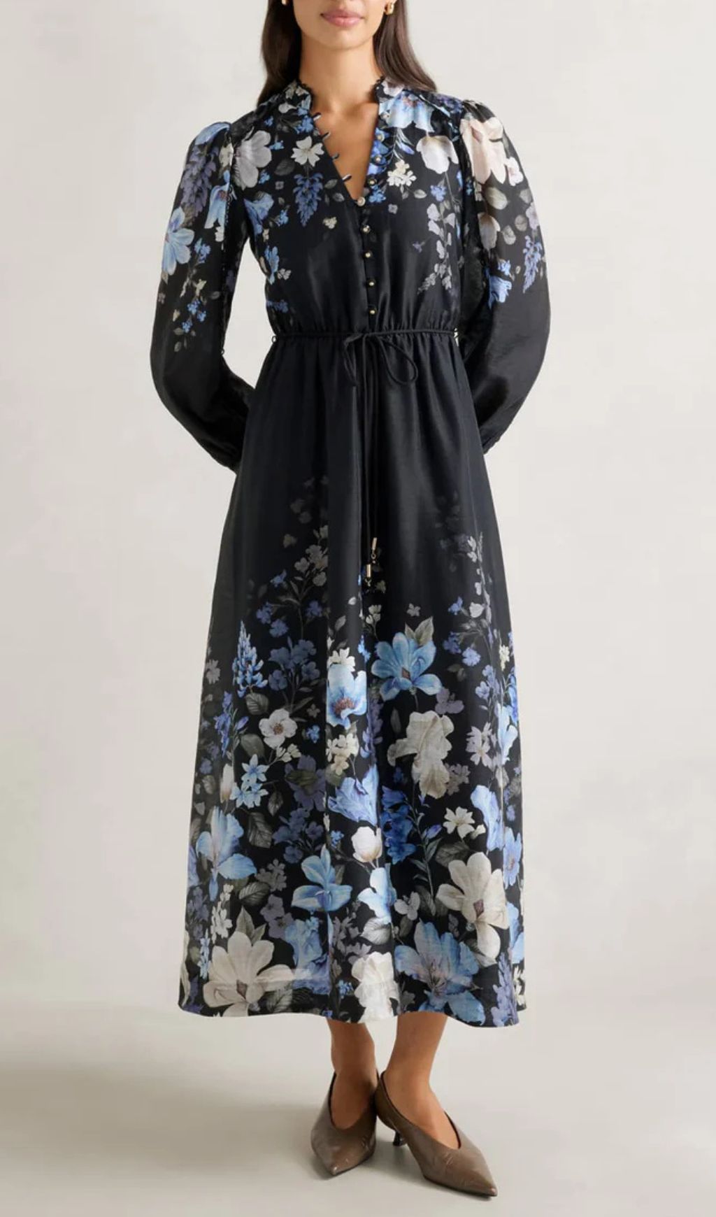 Gayatri Elegant Floral Print Long Sleeve Midi Dress