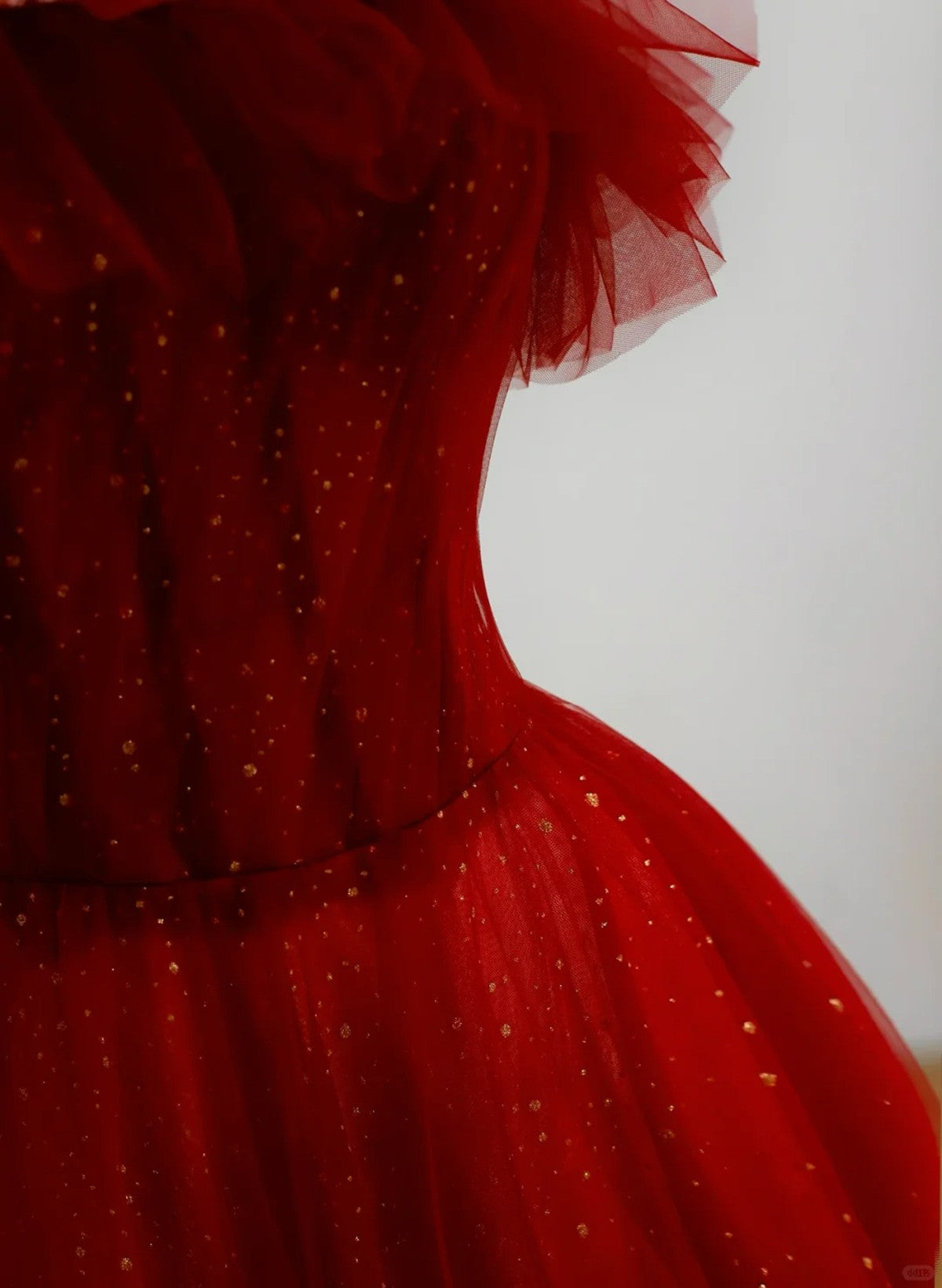 Wine Red Tull A-line Scoop Long Prom Dress