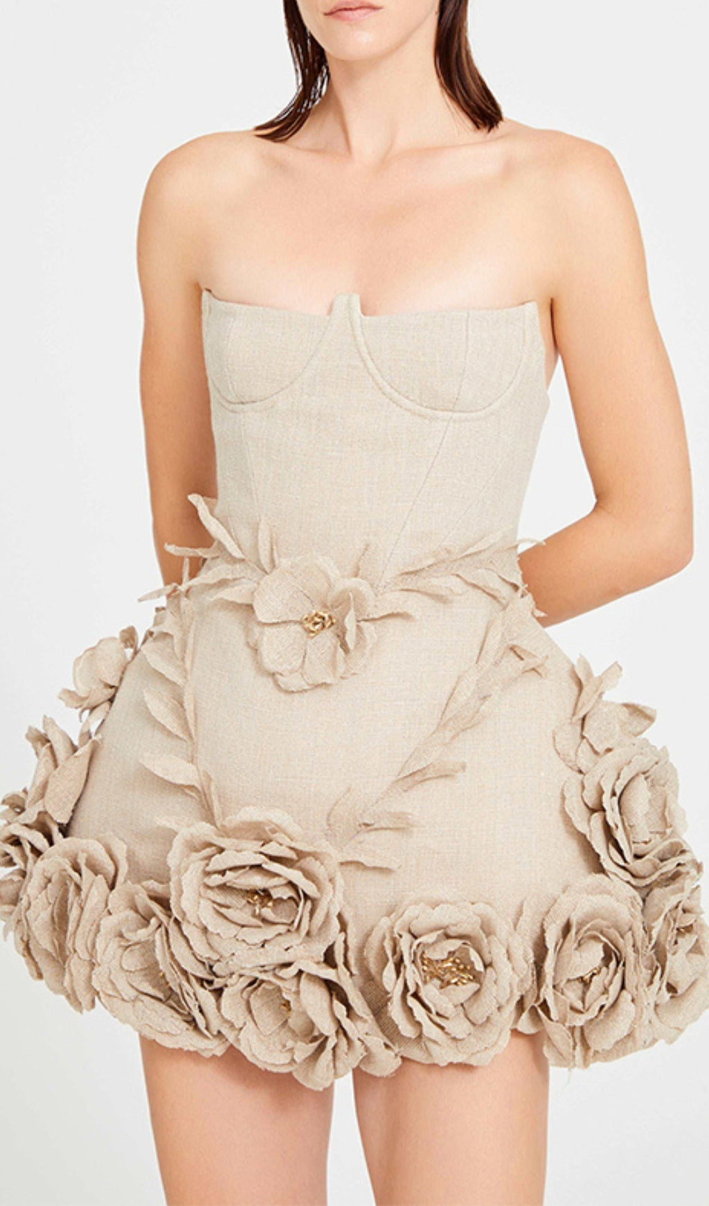 Bice Nude Strapless Bustier Floral Mini Dress