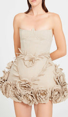 Bice Nude Strapless Bustier Floral Mini Dress