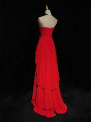 Red Chiffon High Low Layers Party Dress with Lace Applique