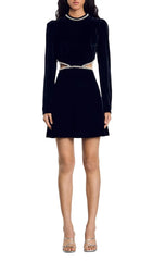 Maryline Glamour Velvet Mini Dress with Sparkling Cutouts