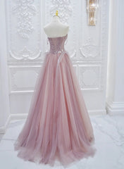Vestido de fiesta de tul rosa con encaje y corte A 