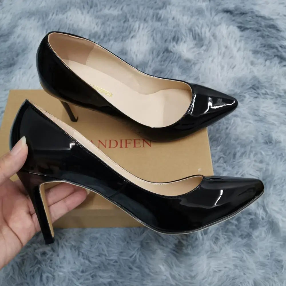 13 Style Large Pumps Classic Sexy Pointed Toe 9cm mid High Heels Pumps Faux Black red Office Party Wedding Shoes