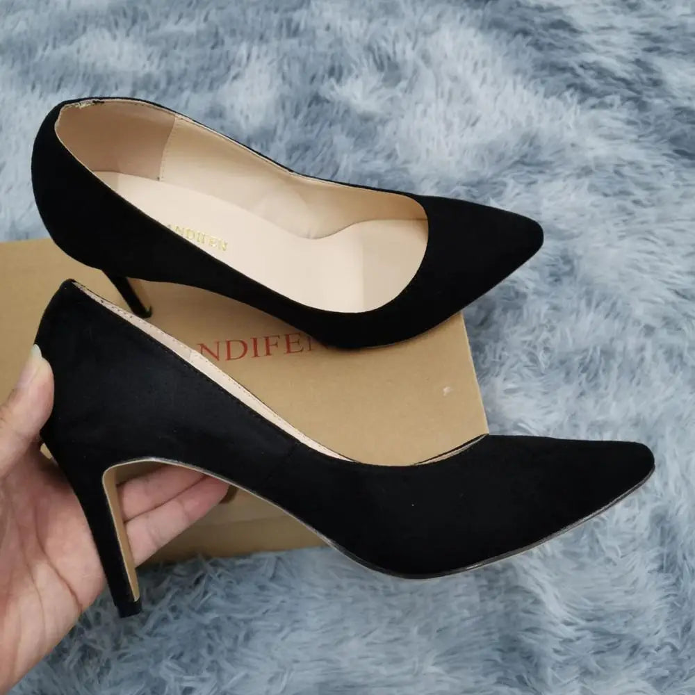 13 Style Large Pumps Classic Sexy Pointed Toe 9cm mid High Heels Pumps Faux Black red Office Party Wedding Shoes