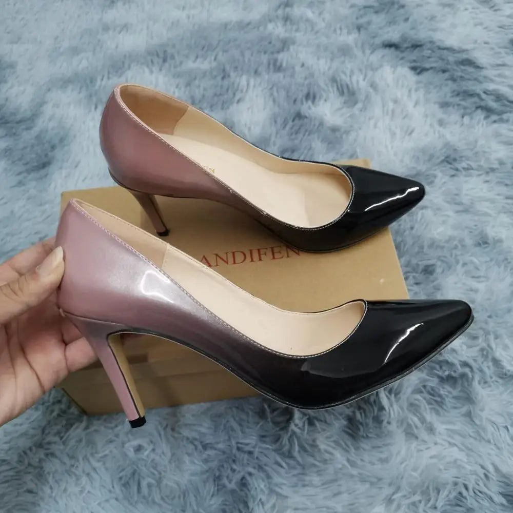 13 Style Large Pumps Classic Sexy Pointed Toe 9cm mid High Heels Pumps Faux Black red Office Party Wedding Shoes