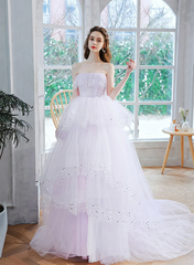 Lavender Tulle Floor Length Party Dress