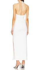 Daniela White Halter Cutout Bandage Maxi Dress with Luxe Hardware