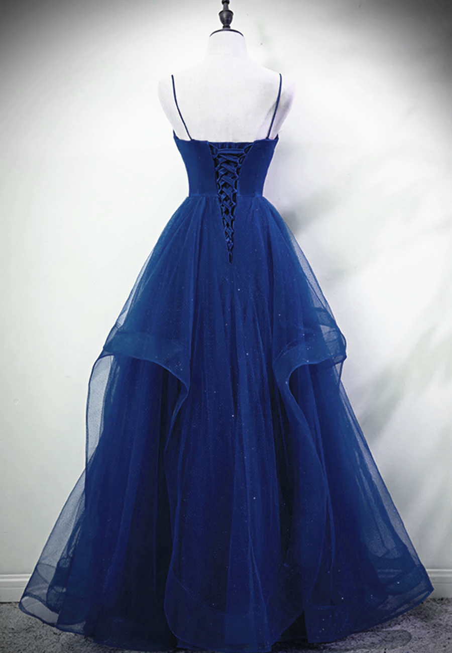 Blue A-line Straps Tulle Layers Long Party Dress
