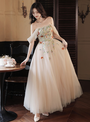 Light Champagne A-line Off Shoulder Party Dress