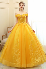 Yellow Off Shoulder Ball Gown Tulle with Lace Sweet 16 Dress