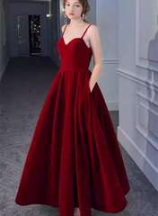 Wine Red Velvet Long Formal Dress Party Dress