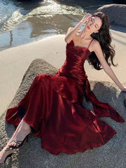 Lovely Wine Red Satin Mermaid Chic Sweetheart Prom Dress