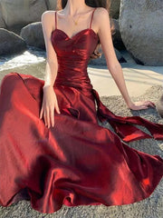 Lovely Wine Red Satin Mermaid Chic Sweetheart Prom Dress