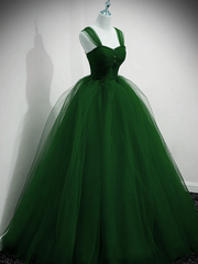 Vestido de fiesta largo con hombros descubiertos de tul verde con cuentas 