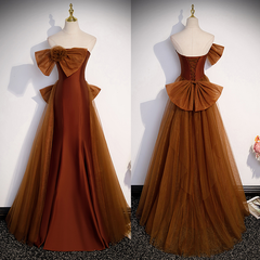 Brown Tulle and Satin Mermaid Long Party Dress