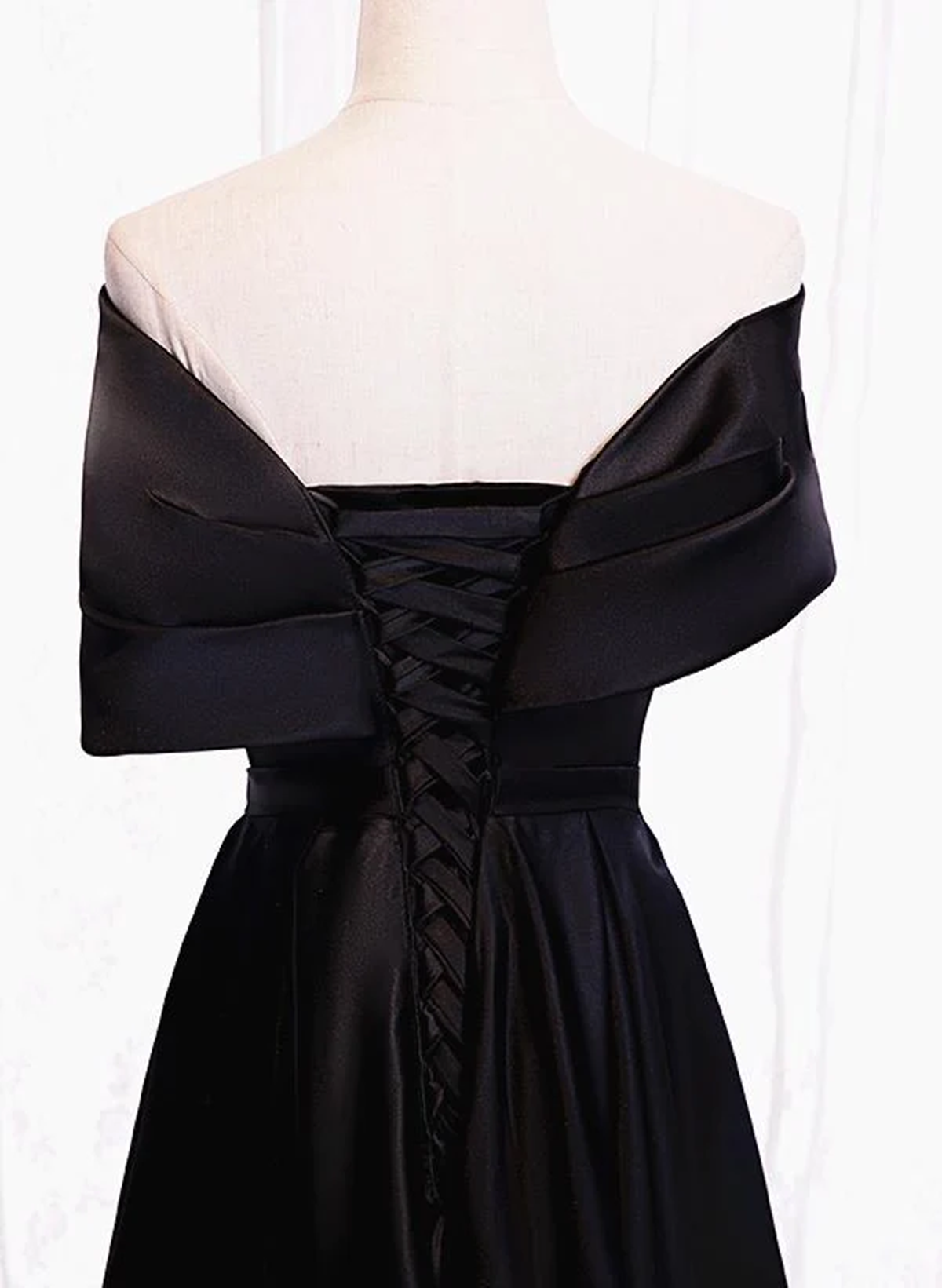 Black Satin Sweetheart Off Shoulder Party Dress