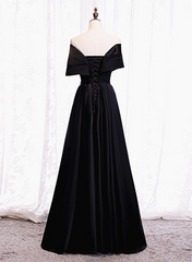 Black Satin Sweetheart Off Shoulder Party Dress