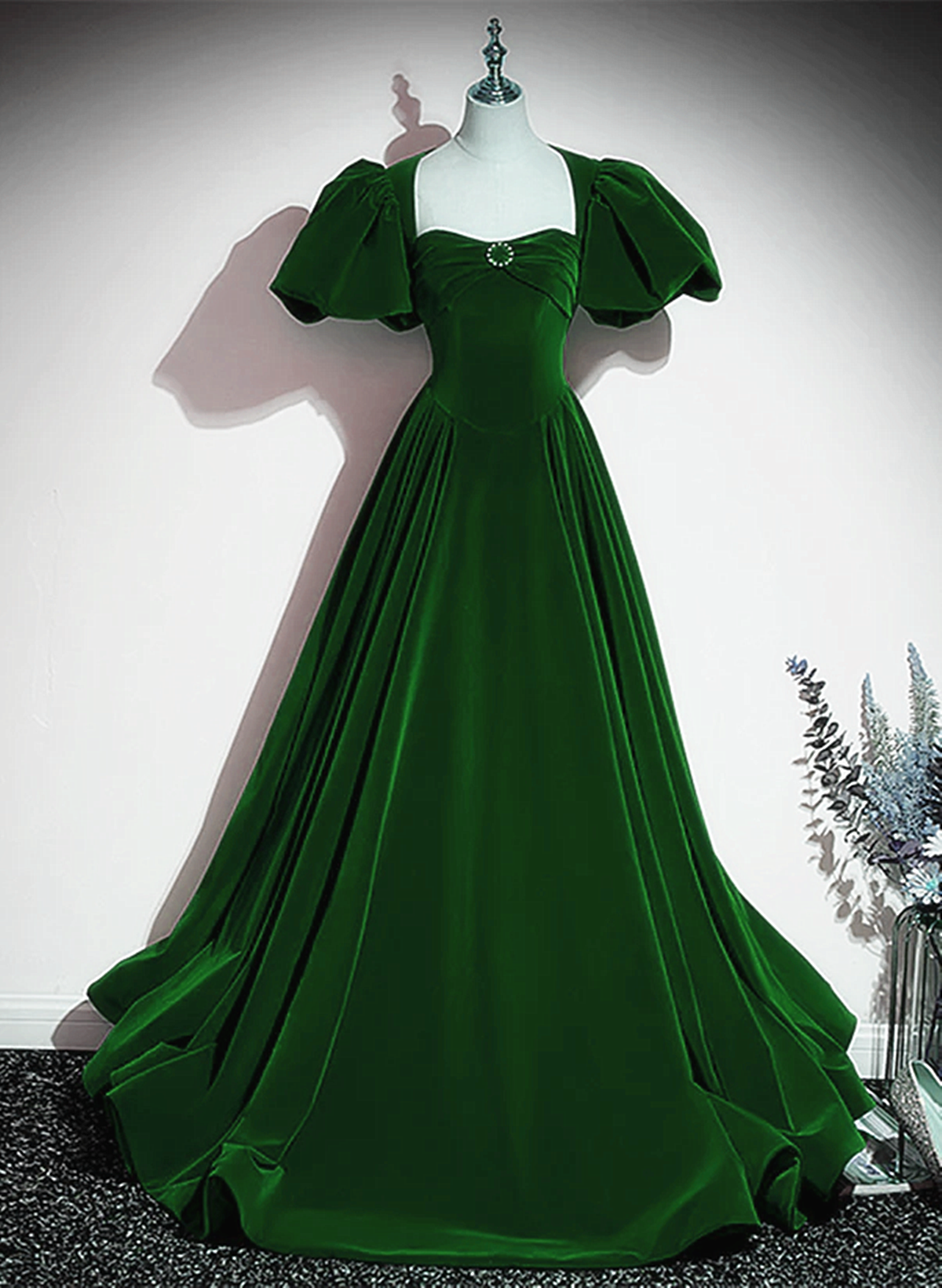 Green Velvet Backless Long Party Dress