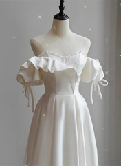 White Satin Off Shoulder Beaded Sweetheart Formal Dress