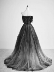 Vestido de fiesta largo de tul negro degradado con cuentas 