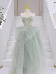 Vestido de fiesta largo de tul con escote en forma de A, color verde claro 