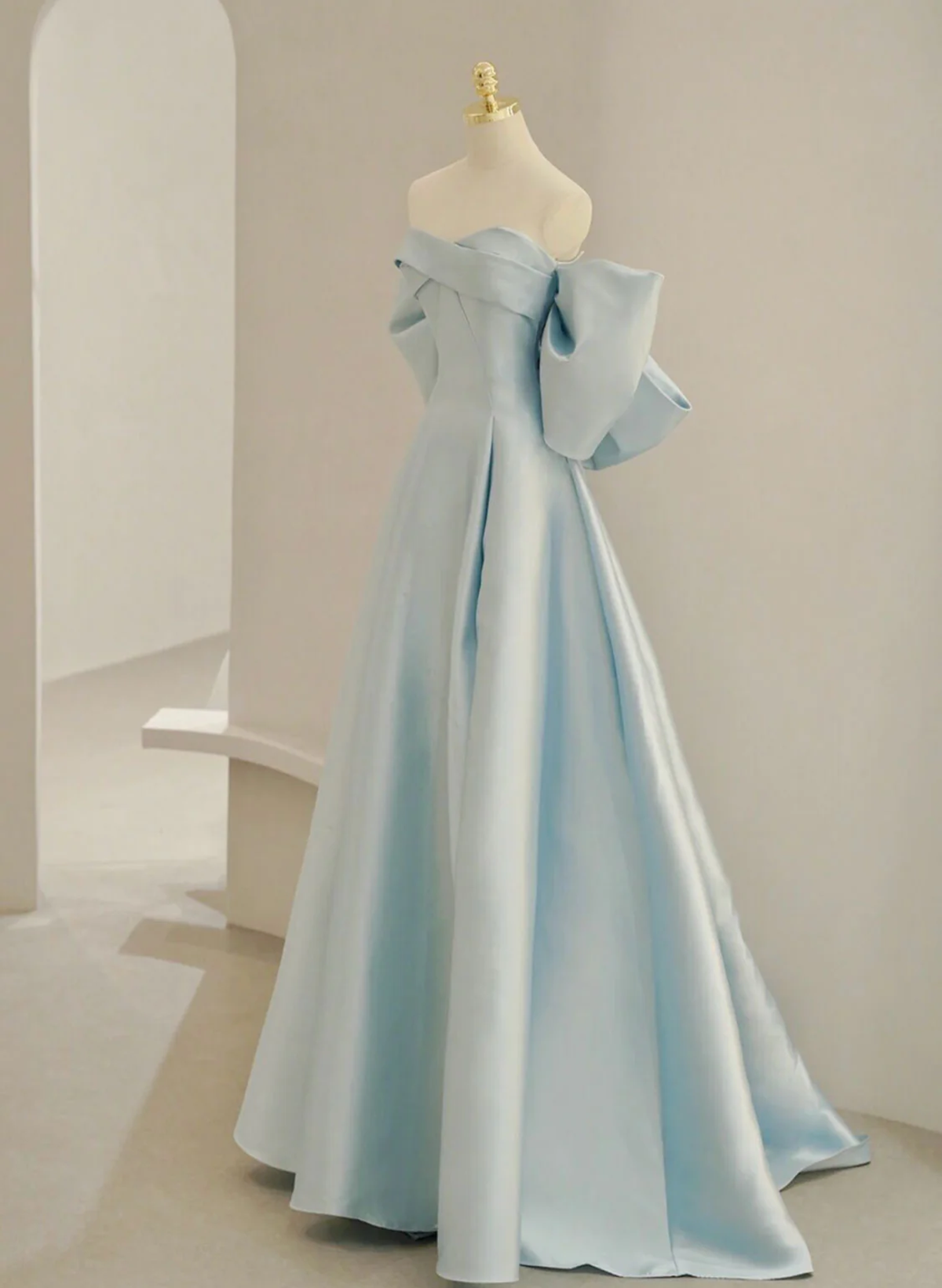 Light Blue Satin A-line Simple Long Prom Dress