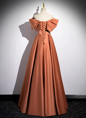 A-line Orange Satin Beaded Sweetheart Prom Dress