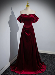 Vestido de fiesta de boda de terciopelo rojo vino con escote en forma de corazón y corte A 