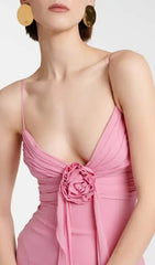 Frazier Pink Rose Ruffle Maxi Dress