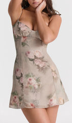 Chic Vintage Rose Print Bodycon Mini Dress