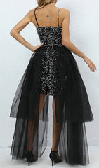 Strappy Sequin High-Low Mesh Dress