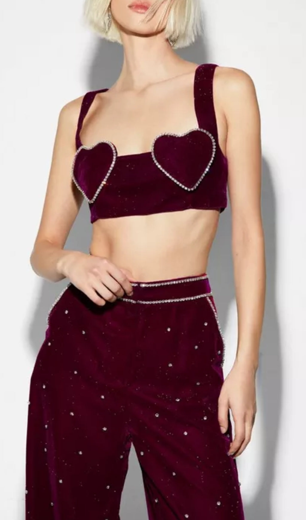 Chiara Sparkling Wine Velvet Heart Crop Top & Wide-Leg Pants Set