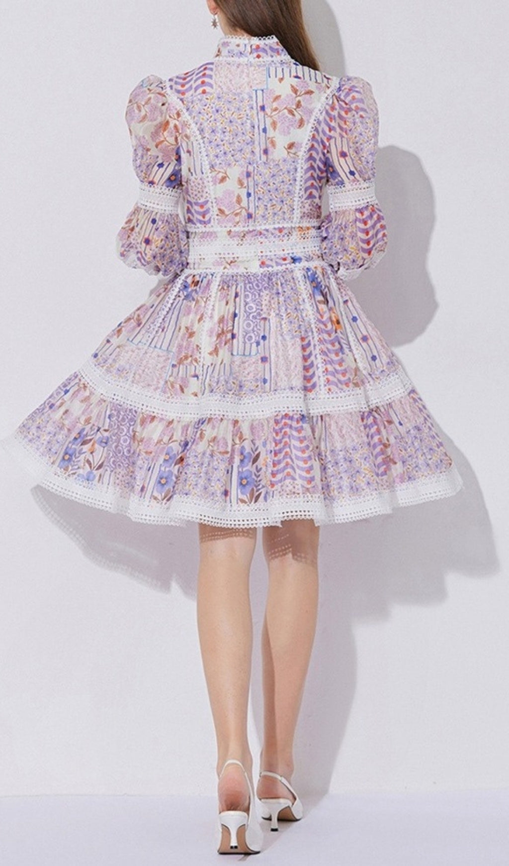 Erla Romantic Purple Floral Tiered Mini Dress