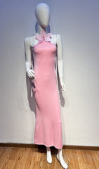 Carew Elegant Pink Lace Floral Halter Maxi Dress