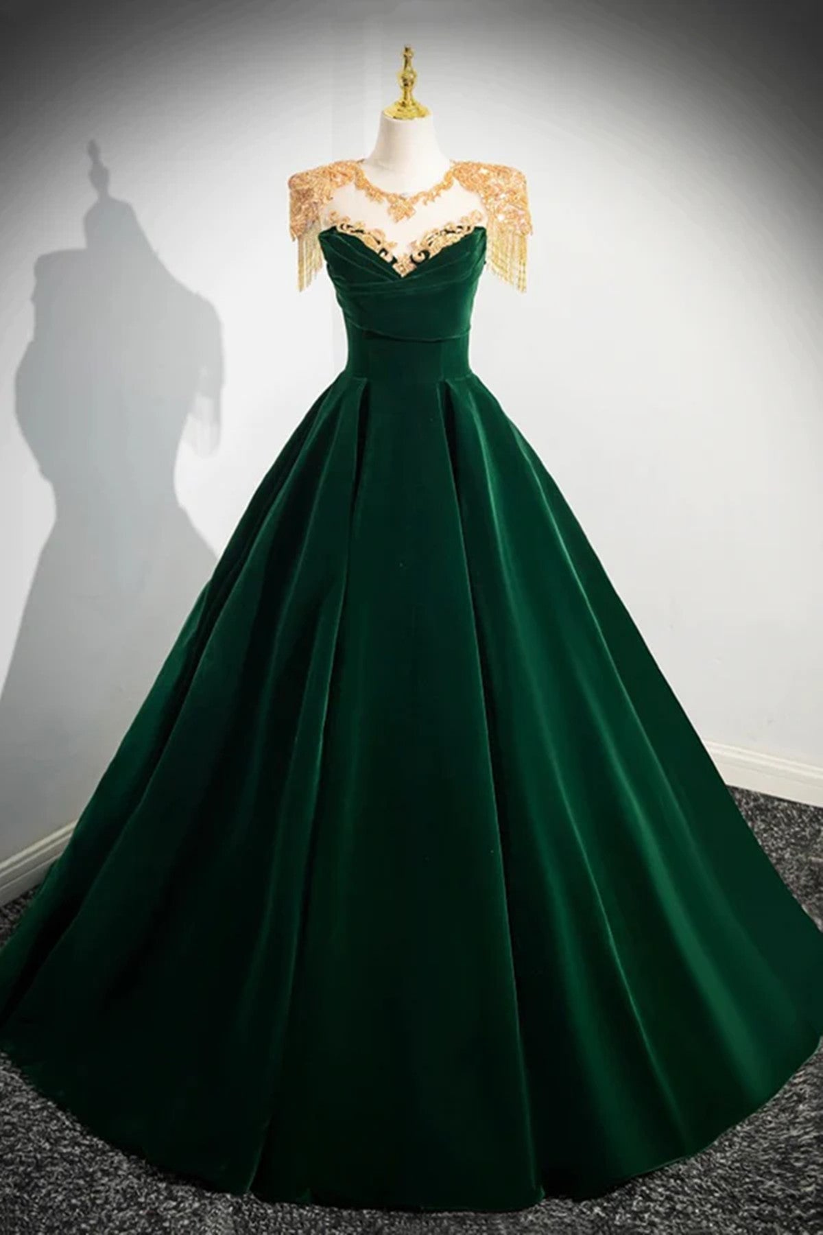 Dark Green Velvet A-line Long Prom Dress