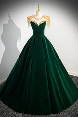 Dark Green Velvet A-line Long Prom Dress