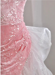 Vestido de fiesta elegante de sirena con hombros descubiertos y corte asimétrico en rosa 