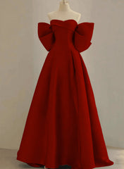 Vestido largo de fiesta de satén rojo vino 