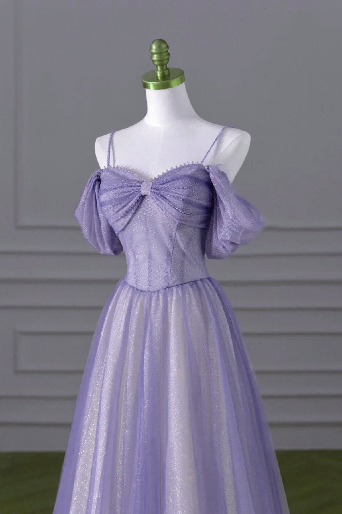Lovely A-line Light Purple Tulle Beaded Long Party Dress