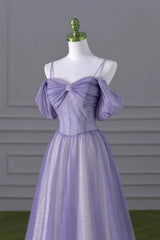 Lovely A-line Light Purple Tulle Beaded Long Party Dress
