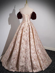 Pink Floral Off Shoulder Beaded Long Prom Dress